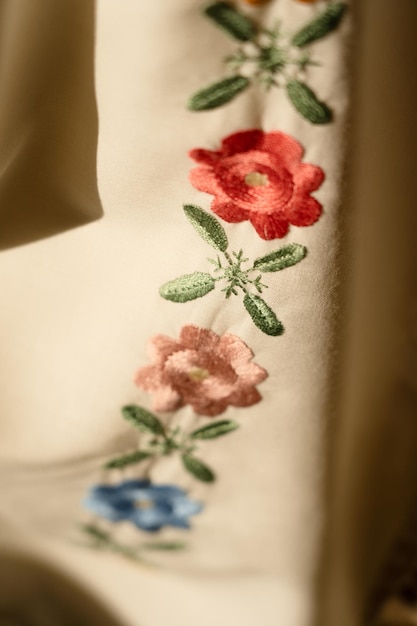 Close-up of embroidered floral pattern